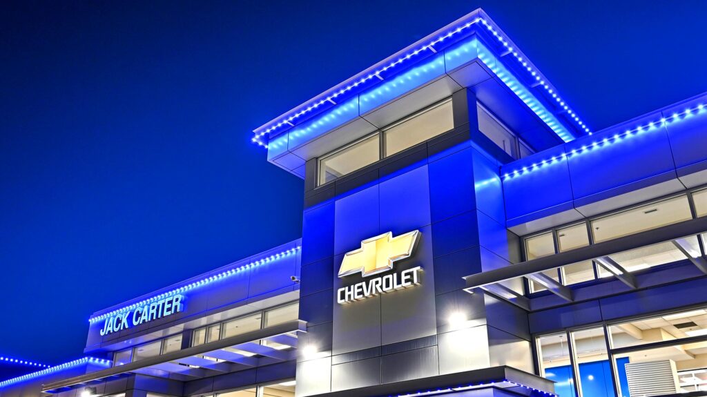Commercial LED exterior lighting for a Kansas City business storefront