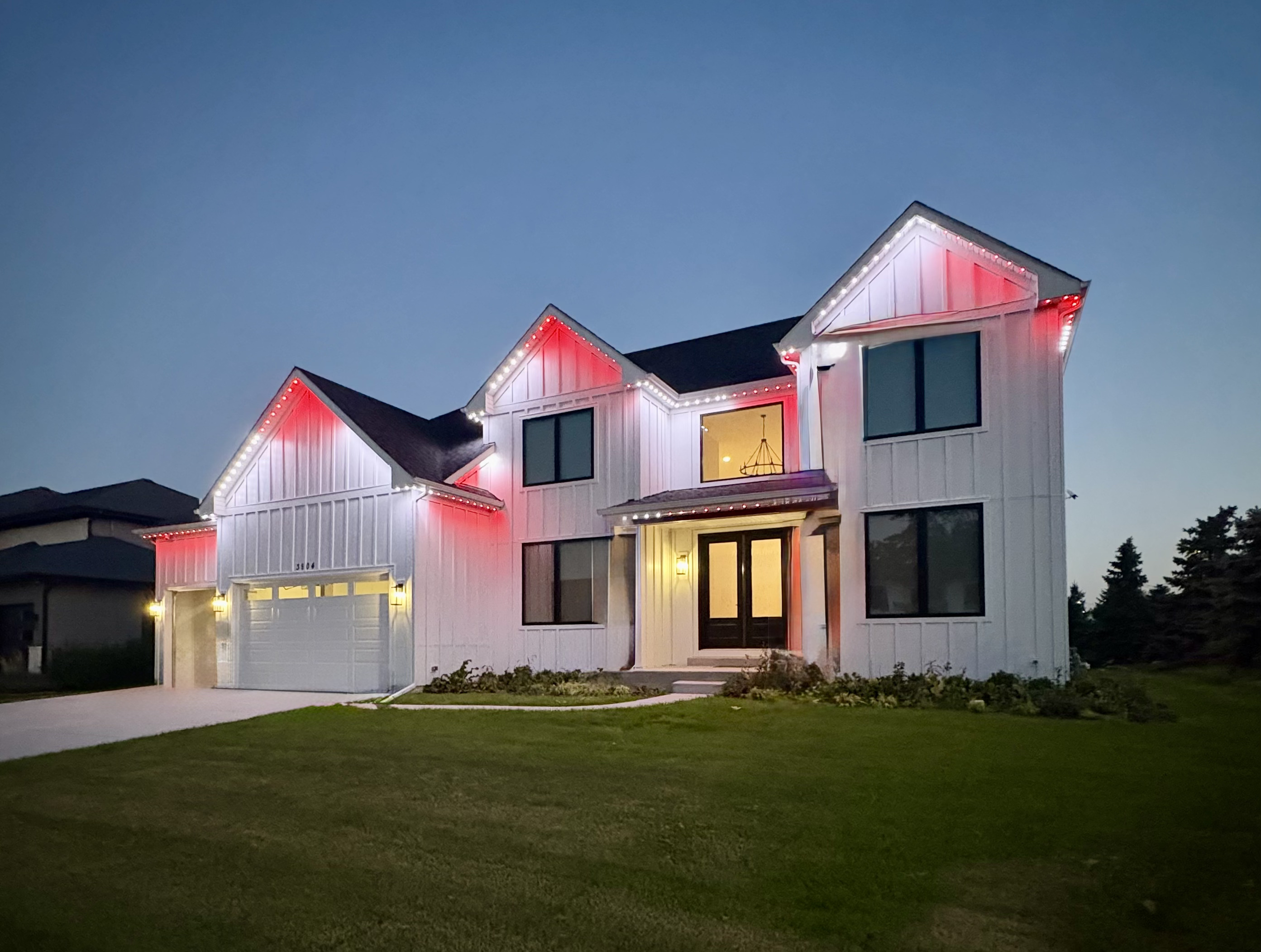 Permanent holiday lighting display on a Kansas City home
